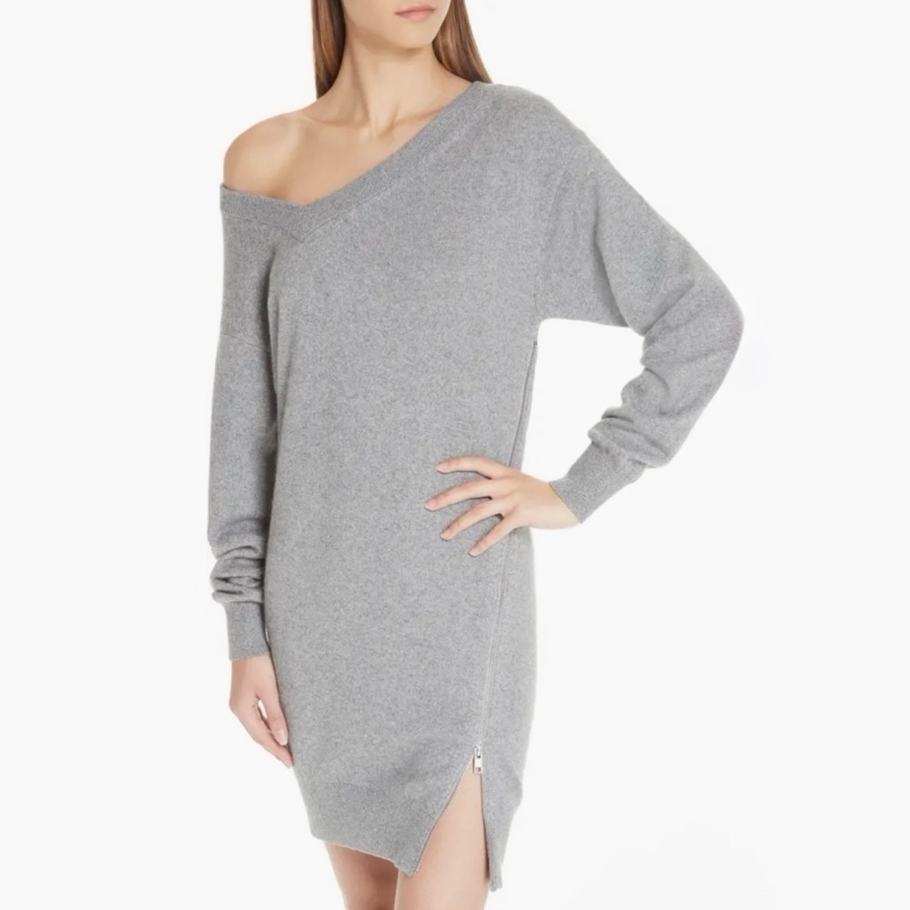 Alexander Wang Asymmetrical Zip Detail Sweater Dress in Heather Grey